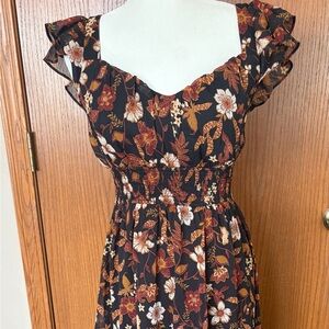 Blu Pepper Lace-Up Back Black Floral Maxi Dress—NWT